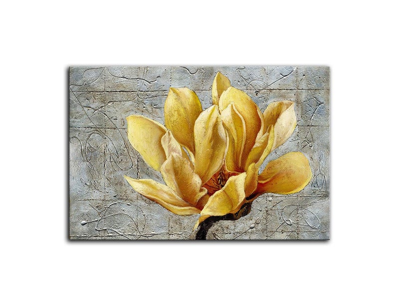 Urttiiyy Yellow Grey Flower Wall Art Abstract Gray Background Print on Canvas Home Decor Decal Pictures Poster for Bedroom Living Room Printed Painting Gifts Framed Ready to Hang - 36''x24'' - Image 2